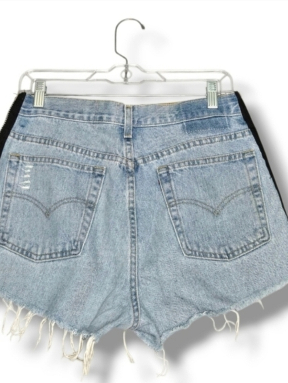 Furst Of A Kind Upcycled Levi's Jean Short Distressed Denim Side Zip Size 30 - Picture 4 of 13